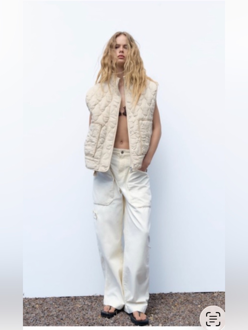 Zara Cream Quilted Puffer Vest